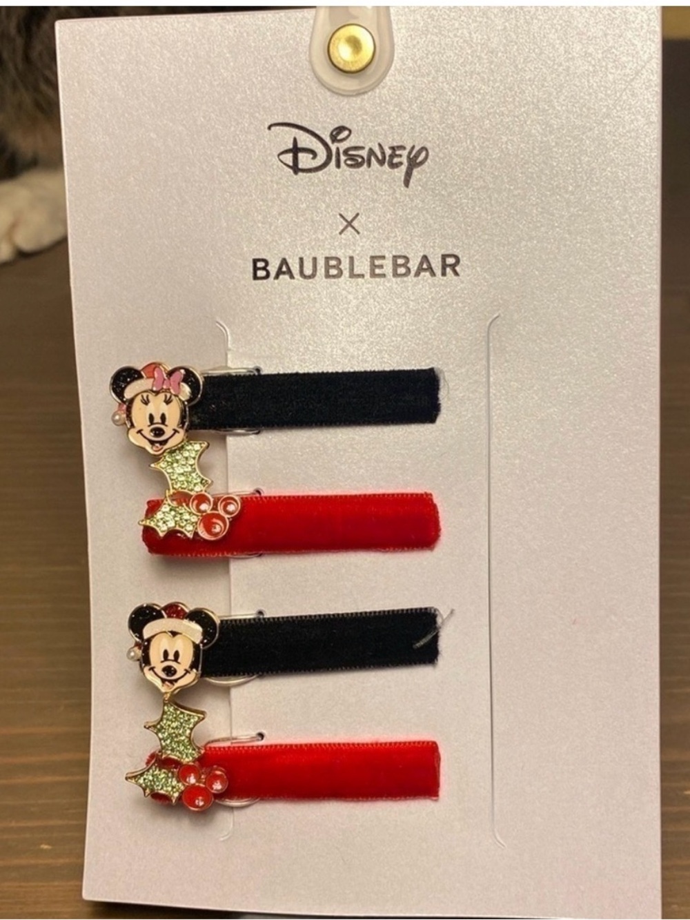 BaubleBar Disney Mickey Minnie Christmas Velvet Hair Clips Barrettes 4pk NWT